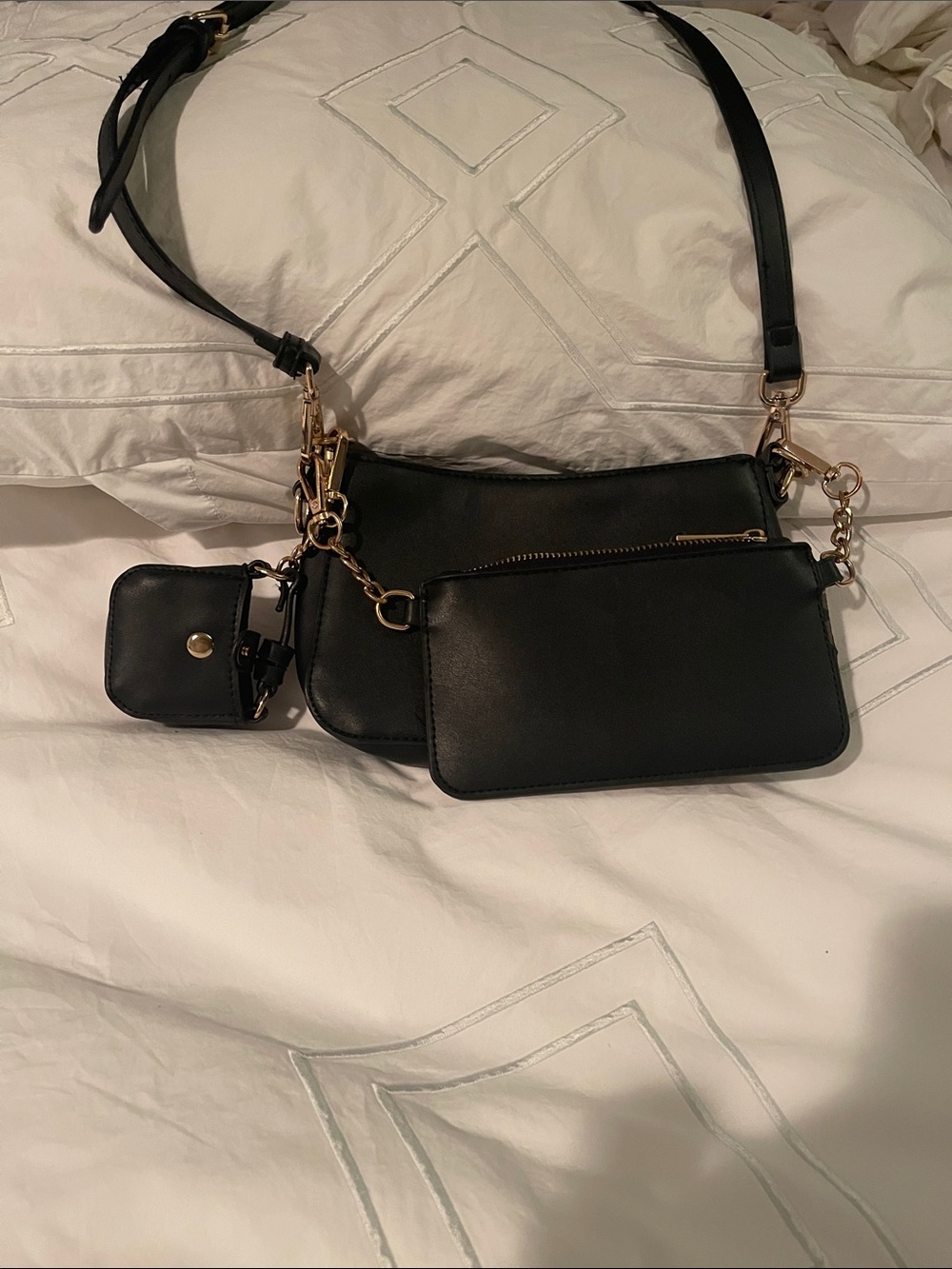 bp Black Multi-Pouch Crossbody with Gold Hardware